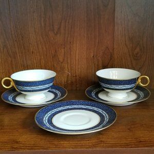 Haviland New York Mosaic Cobalt Blue 2 Cups & 3 Saucers